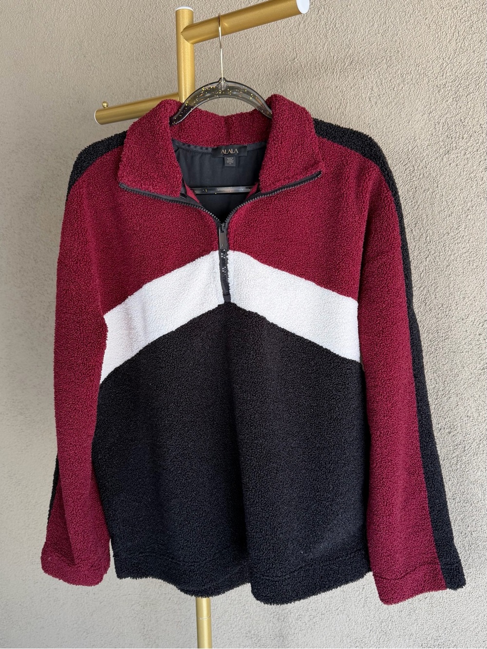 ALALA Chalet Faux Sherpa Quarter Zip Colorblock Pullover Sweater M